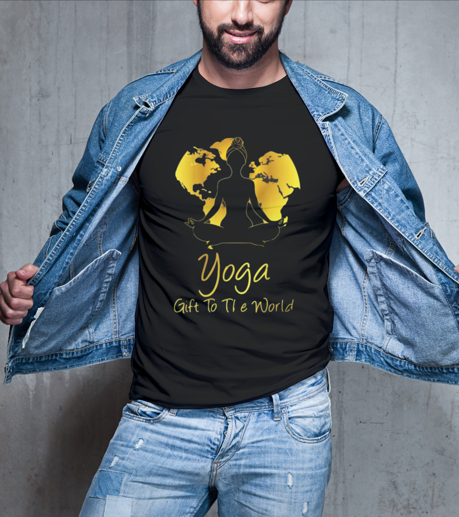 Yoga Gift To The World Globe Silhouette Meditation T-Shirt