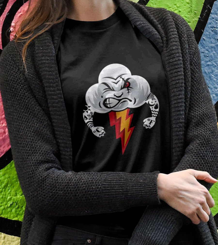 Bad Weather Angry Thunderstorm Cloud With Tattoos And Lightning Bolt T-Shirt