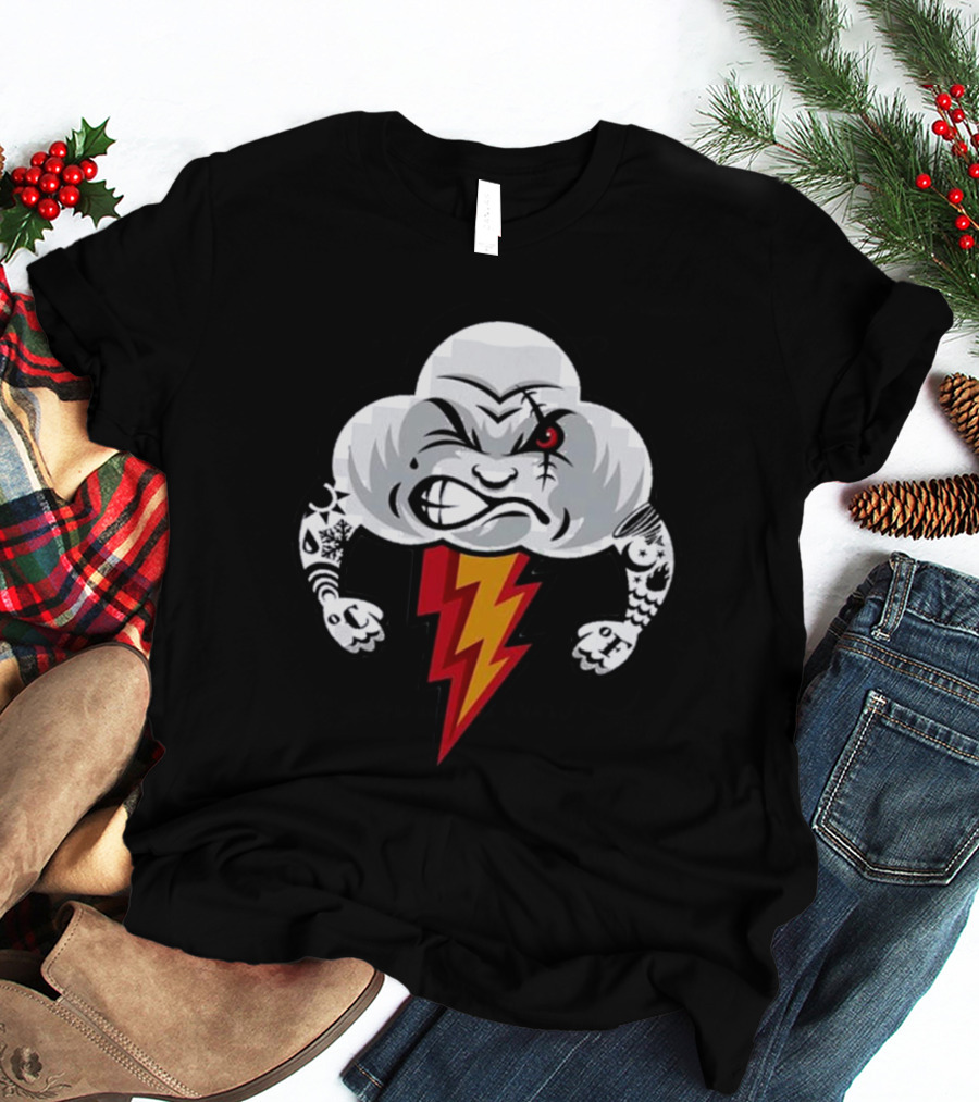 Bad Weather Angry Thunderstorm Cloud With Tattoos And Lightning Bolt T-Shirt