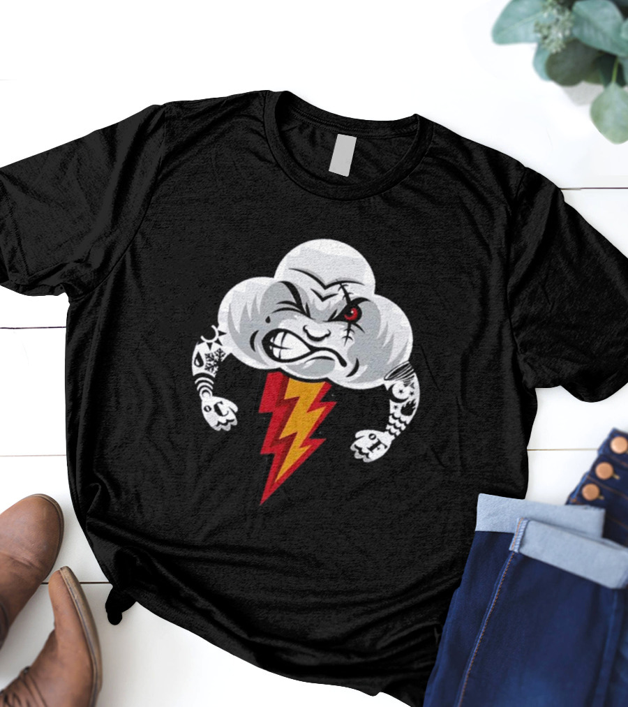 Bad Weather Angry Thunderstorm Cloud With Tattoos And Lightning Bolt T-Shirt
