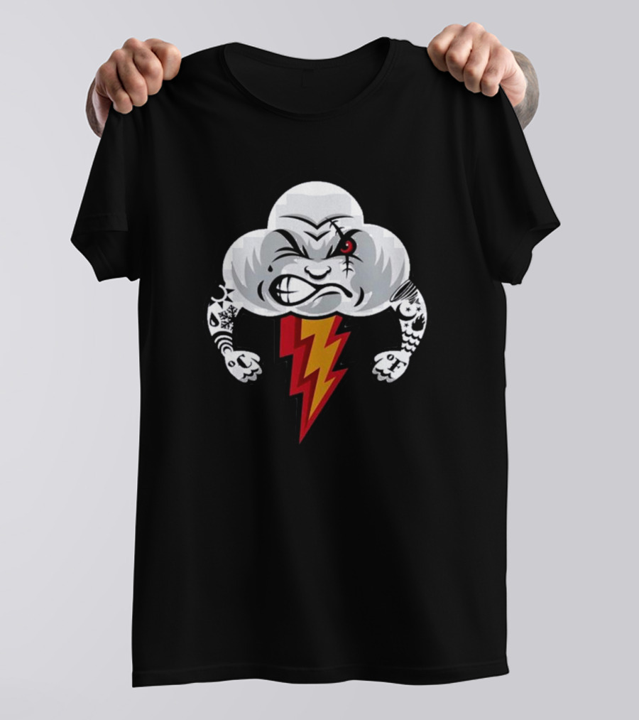 Bad Weather Angry Thunderstorm Cloud With Tattoos And Lightning Bolt T-Shirt