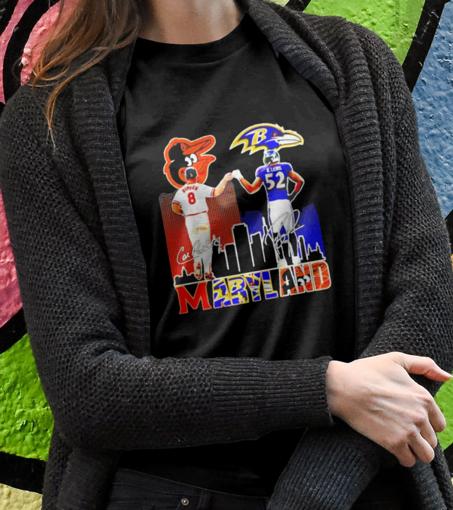 Cal Ripken Ray Lewis Baltimore Orioles Ravens Maryland Signatures T-Shirt