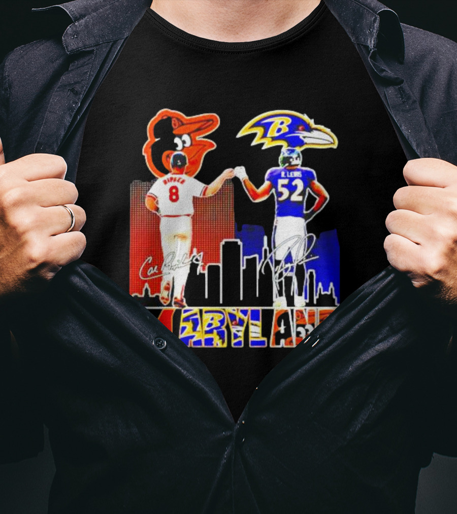 Cal Ripken Ray Lewis Baltimore Orioles Ravens Maryland Signatures T-Shirt