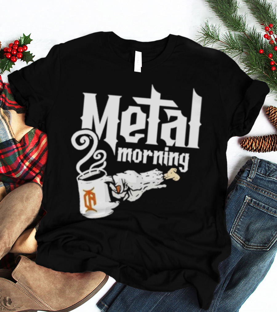 Metal Morning Skeleton Hand Coffee Cup T-Shirt