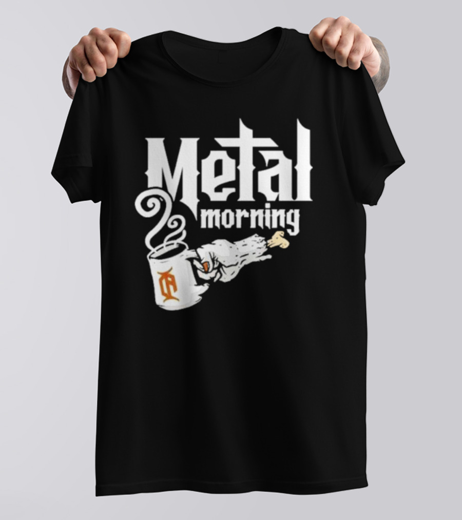 Metal Morning Skeleton Hand Coffee Cup T-Shirt