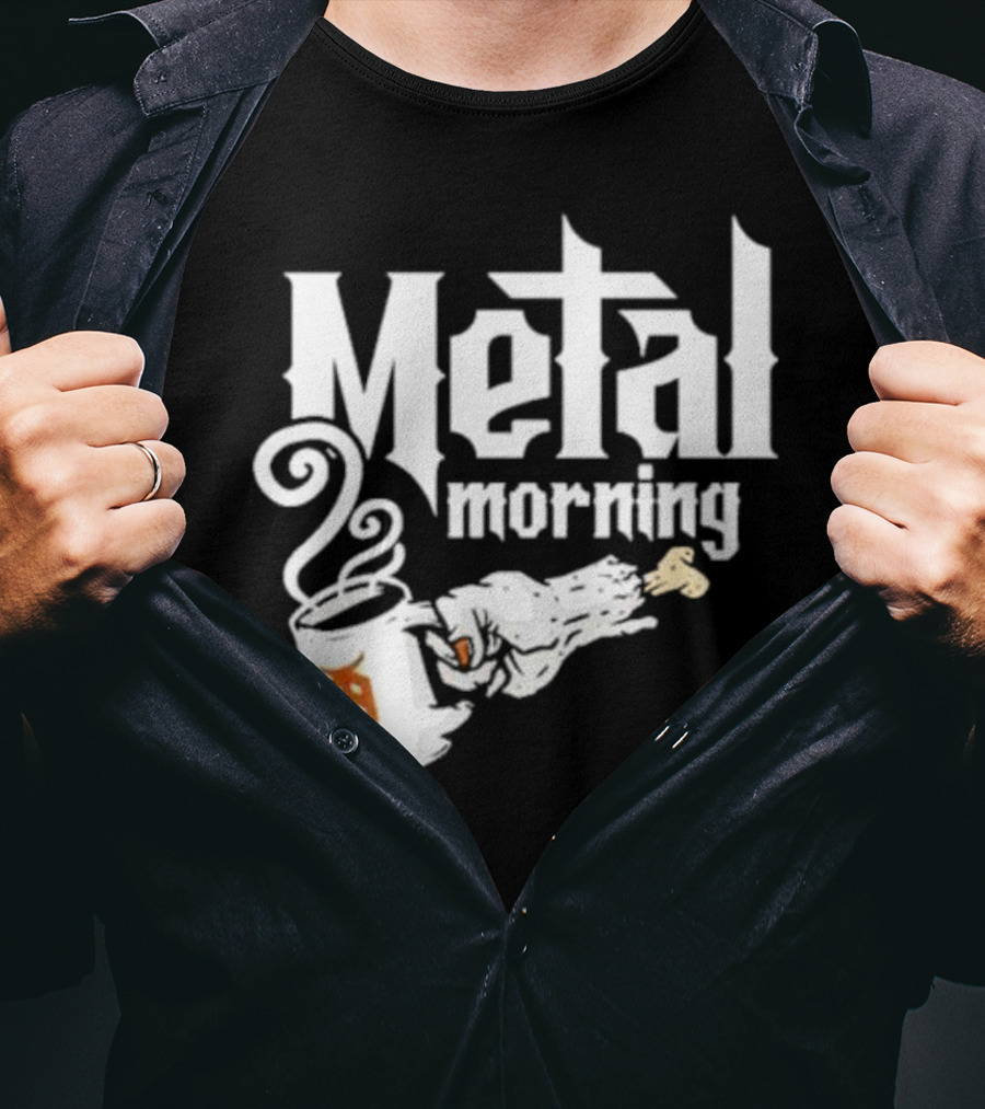 Metal Morning Skeleton Hand Coffee Cup T-Shirt