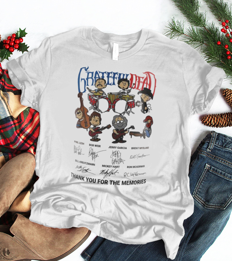 Grateful Dead Peanuts Characters Thank You For The Memories Phil Lesh Mydland Signatures T-Shirt