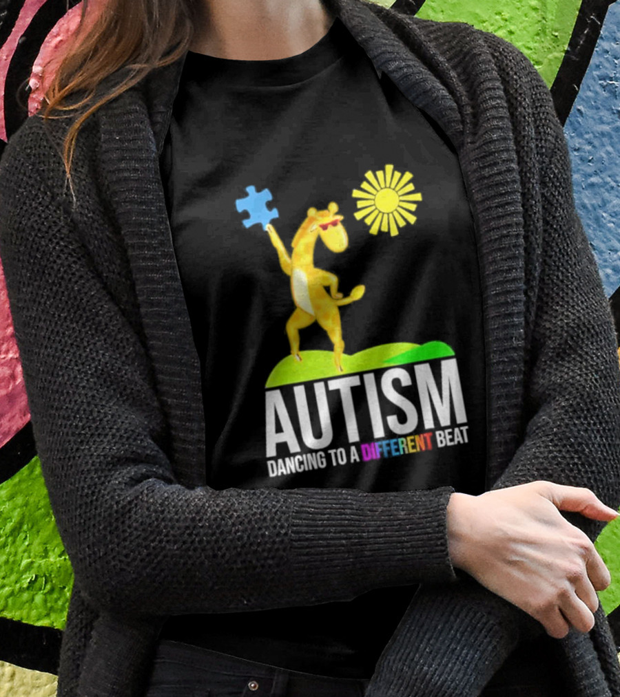 Giraffe With Puzzle Piece And Sun Celebrating Autism Dancing To A Different Beat T-Shirt