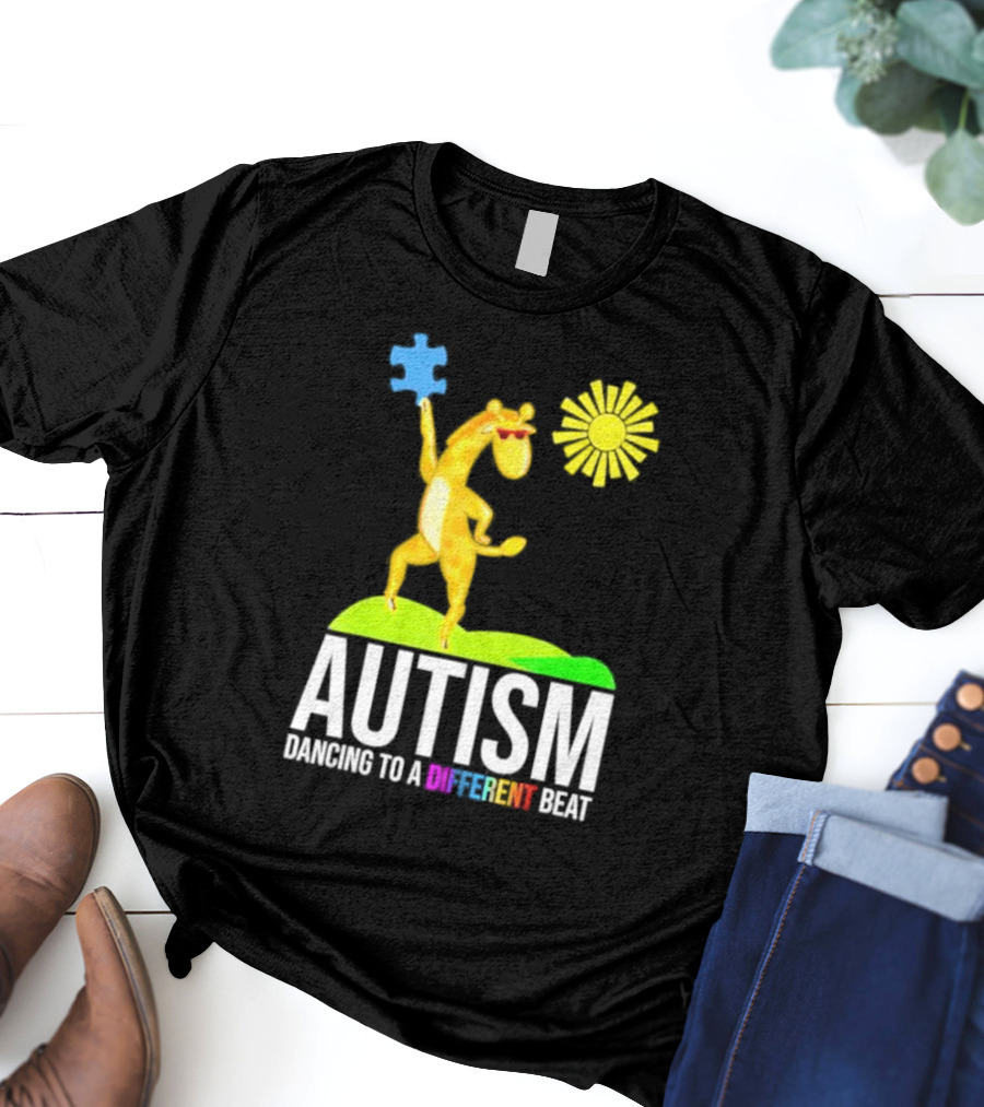 Giraffe With Puzzle Piece And Sun Celebrating Autism Dancing To A Different Beat T-Shirt