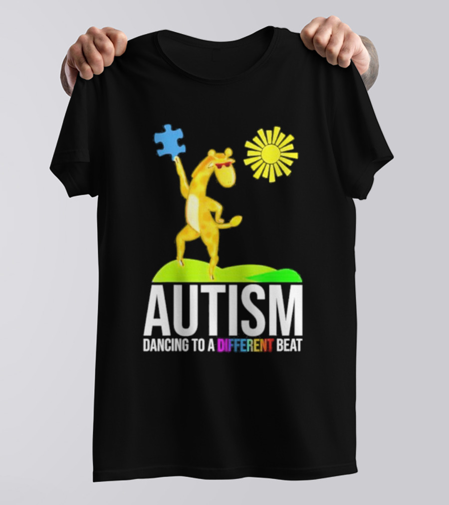 Giraffe With Puzzle Piece And Sun Celebrating Autism Dancing To A Different Beat T-Shirt