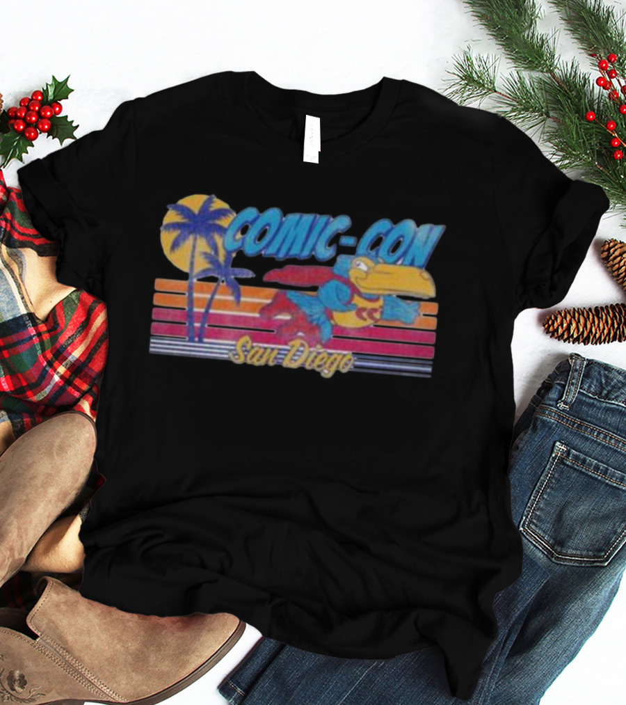 San Diego Comic-Con Colorful Superhero Bird With Palms T-Shirt