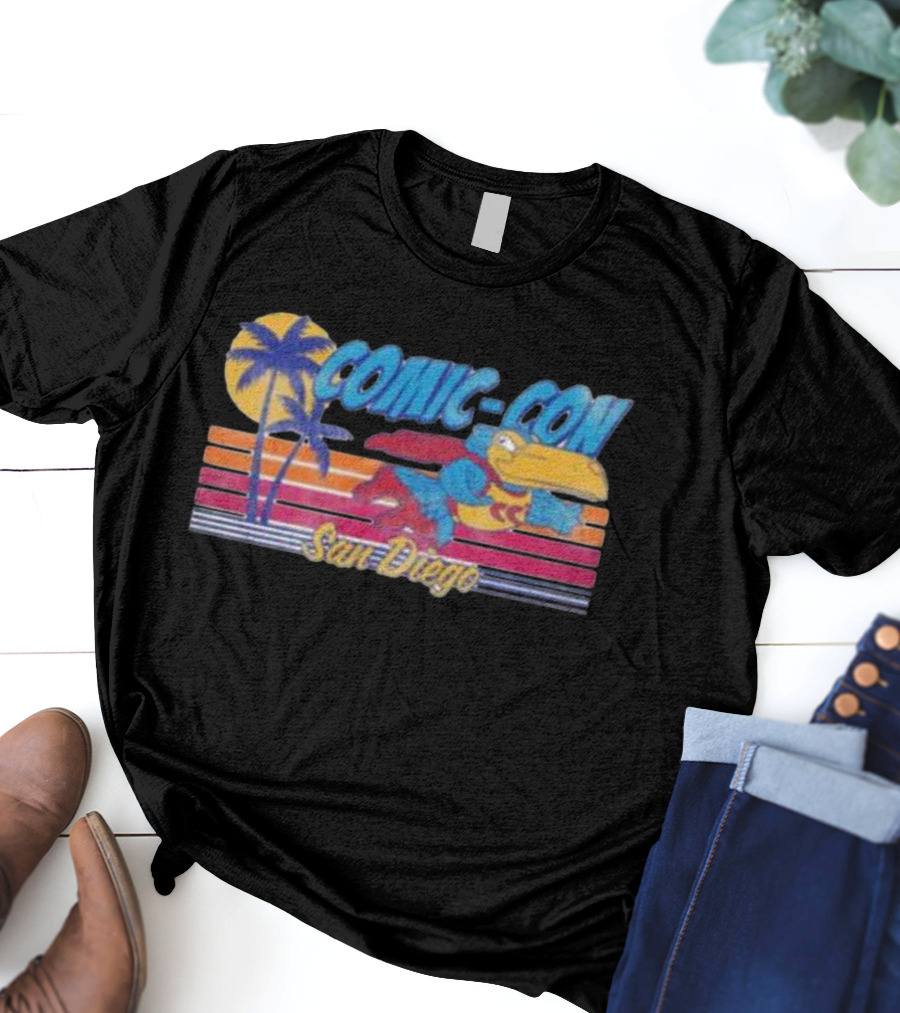 San Diego Comic-Con Colorful Superhero Bird With Palms T-Shirt