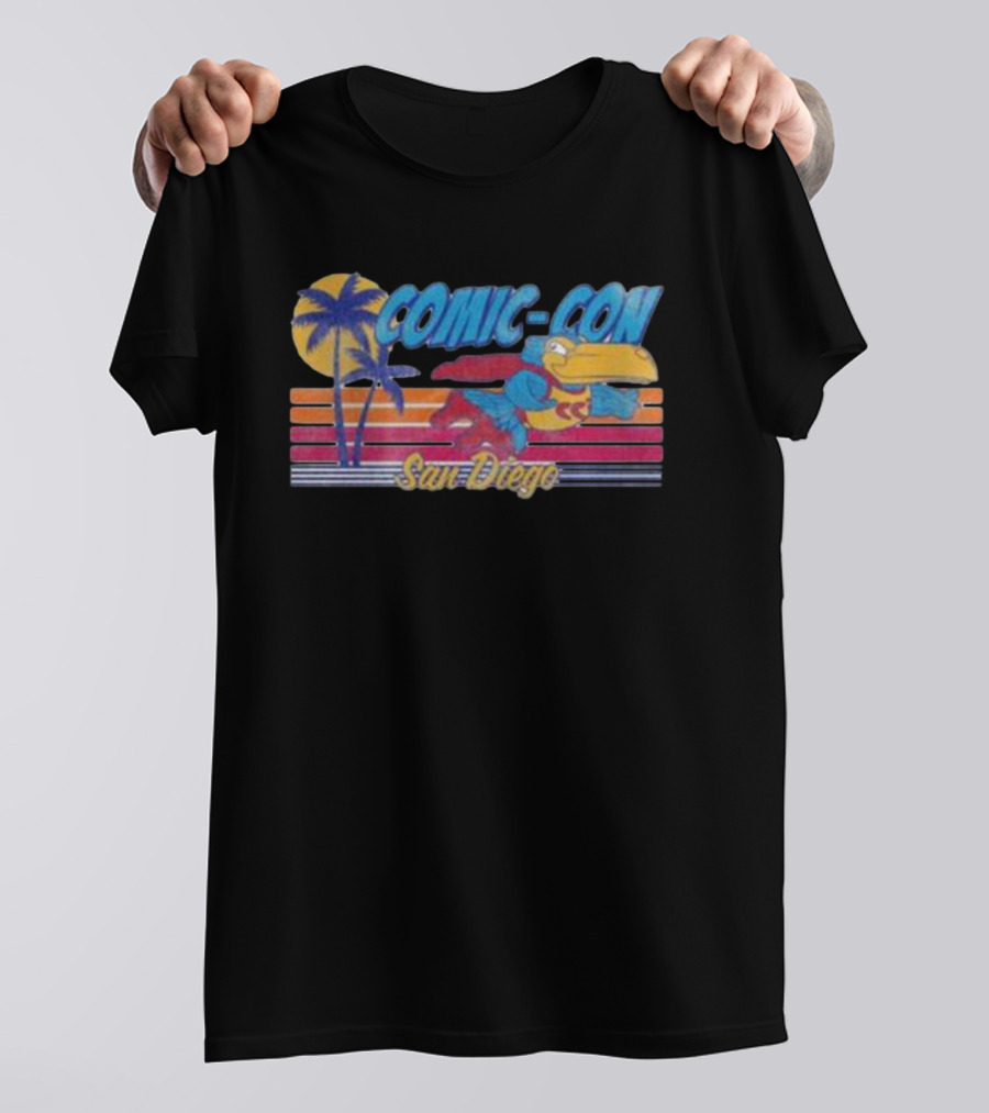 San Diego Comic-Con Colorful Superhero Bird With Palms T-Shirt