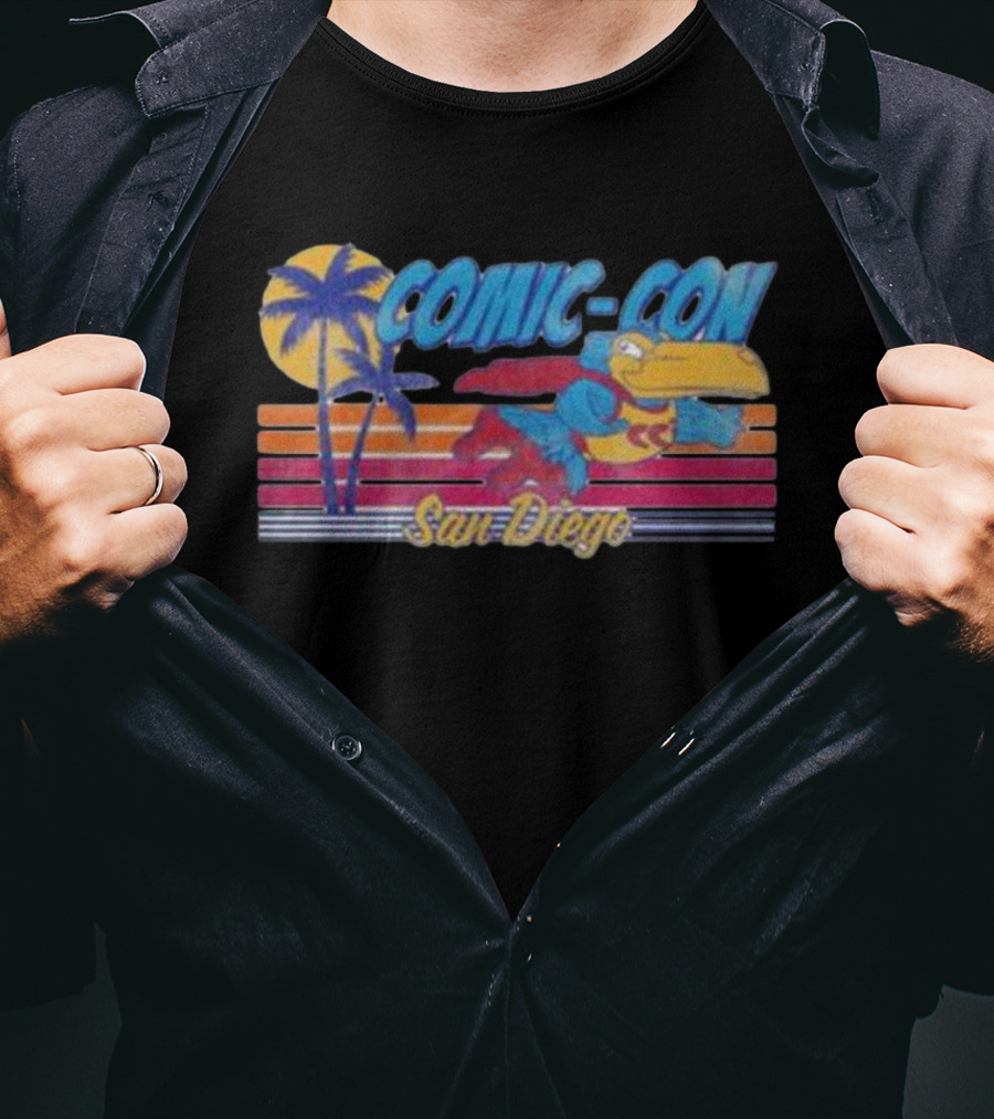 San Diego Comic-Con Colorful Superhero Bird With Palms T-Shirt