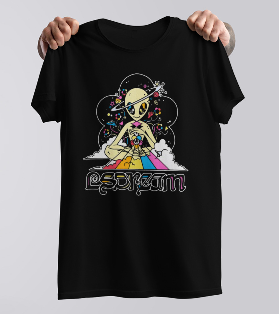 Isdream Cosmic Love Alien With Planet Head And Rainbow Energy Vision T-Shirt