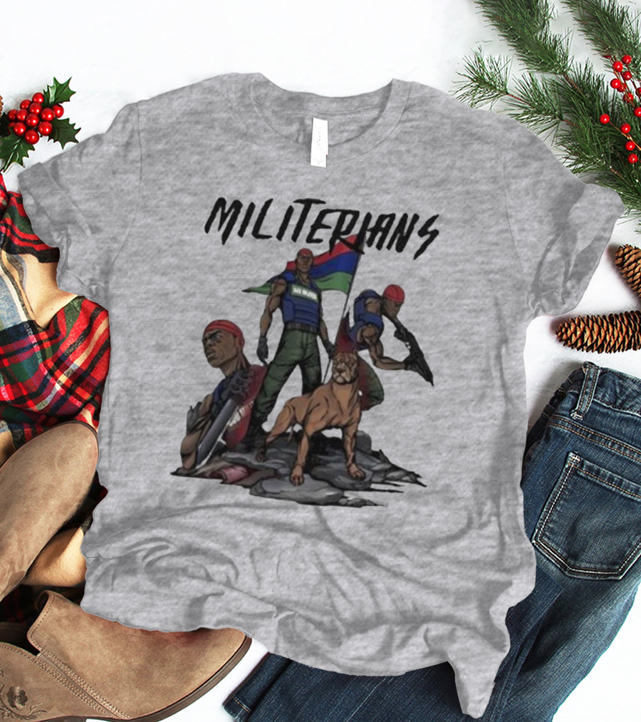 J Hus Merch Militerians Militant Style With Red Bandanas And Guard Dog T-Shirt