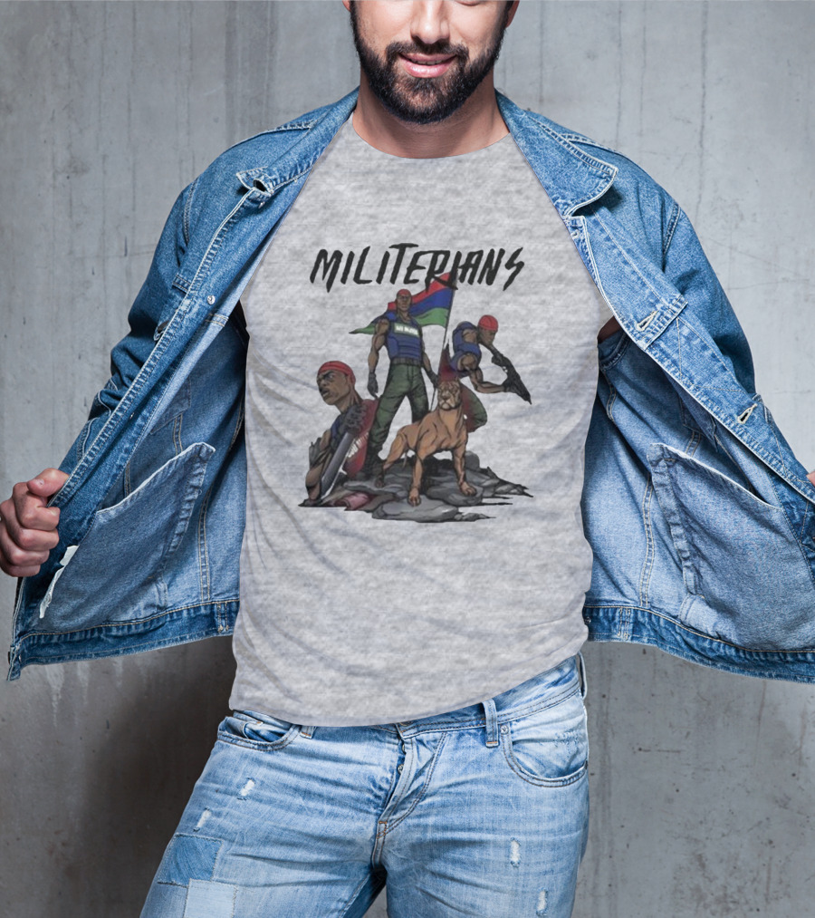 J Hus Merch Militerians Militant Style With Red Bandanas And Guard Dog T-Shirt