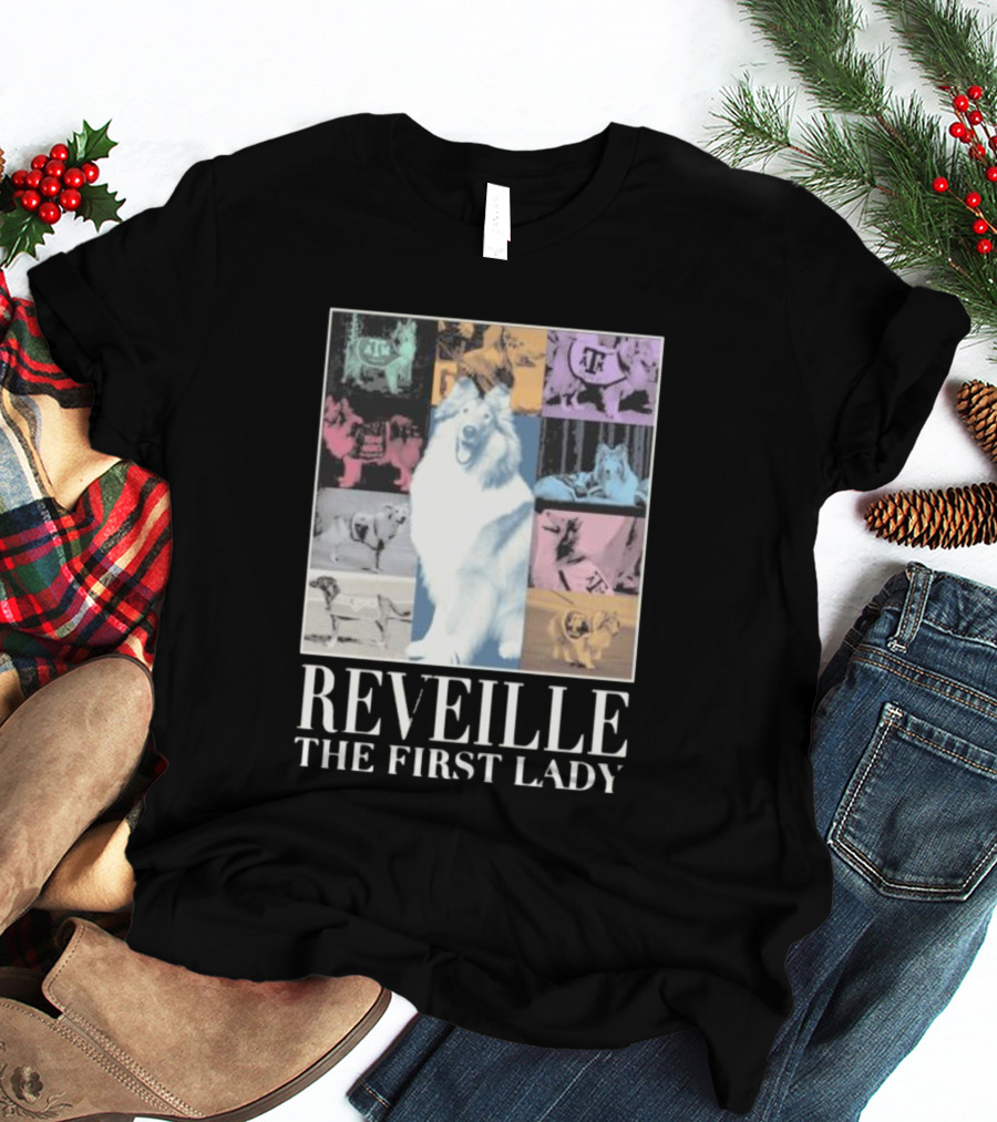 Reveille The First Lady Texas A&M Colorful Collage T-Shirt