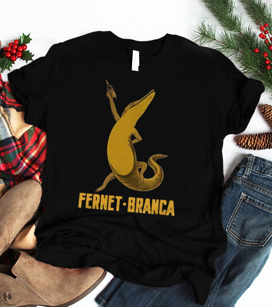 Fernet Branca Crocodile Holding Bottle Iconic Beverage T-Shirt