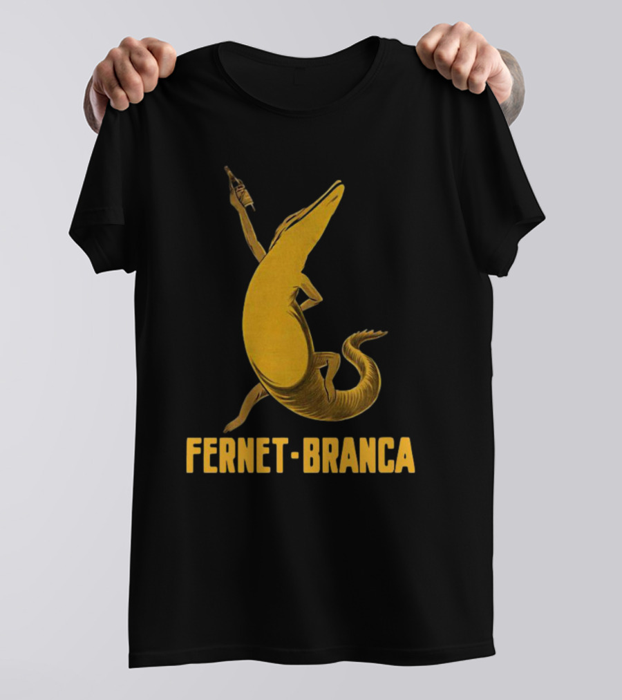 Fernet Branca Crocodile Holding Bottle Iconic Beverage T-Shirt