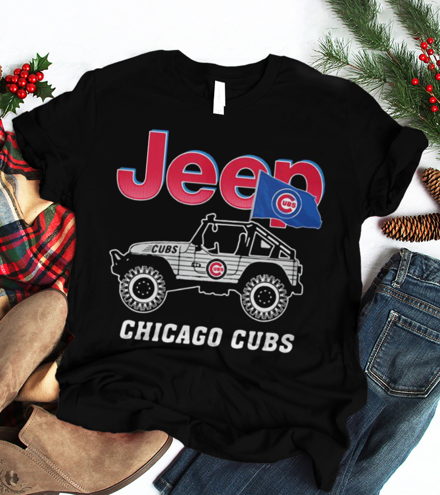 Jeep Chicago Cubs Flag With Cubs Logo On Jeep T-Shirt