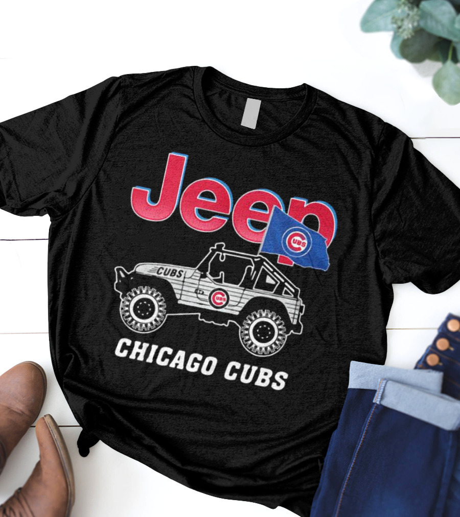 Jeep Chicago Cubs Flag With Cubs Logo On Jeep T-Shirt
