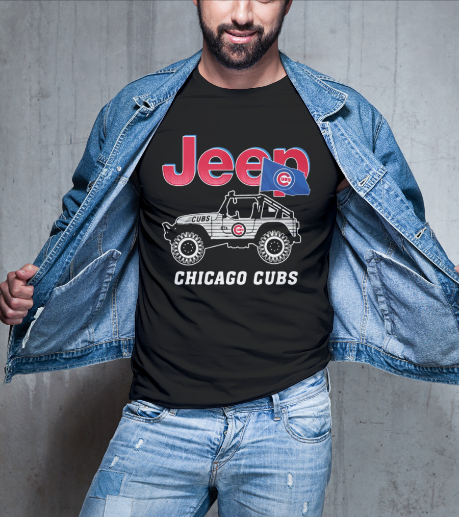Jeep Chicago Cubs Flag With Cubs Logo On Jeep T-Shirt
