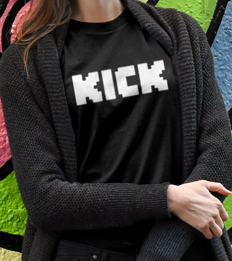 Kick Black White Bold Pixelated Text T-Shirt