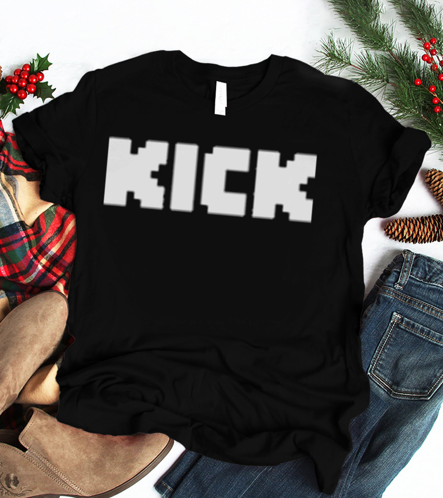 Kick Black White Bold Pixelated Text T-Shirt