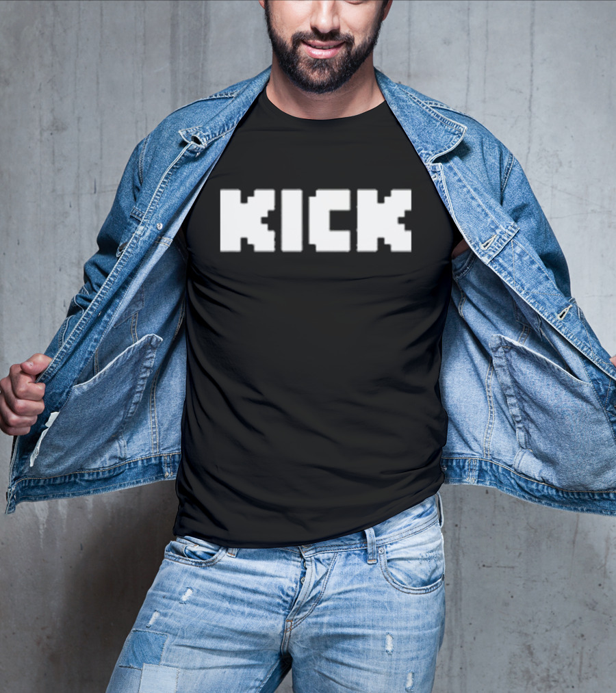 Kick Black White Bold Pixelated Text T-Shirt