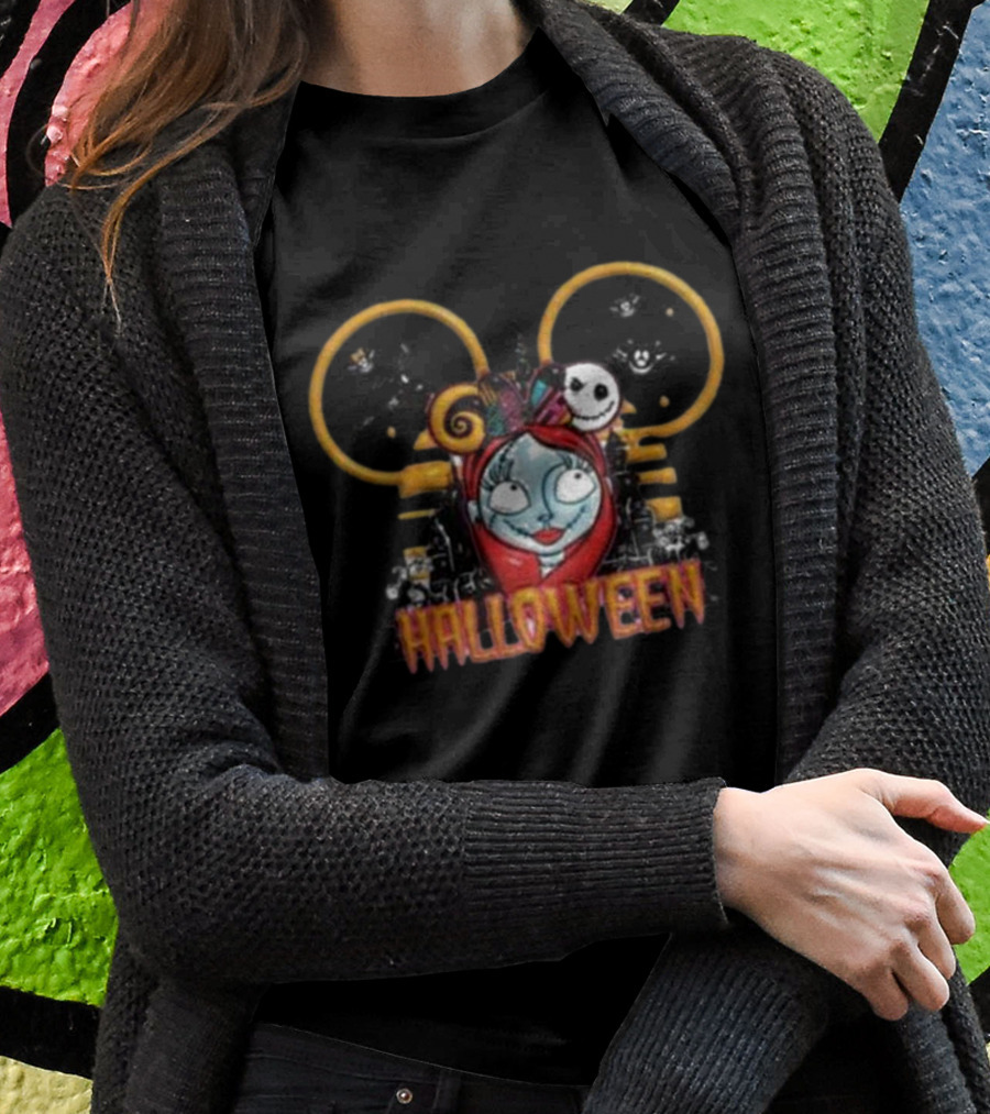 Halloween Mouse Head Princess Sally And Jack Skellington T-Shirt