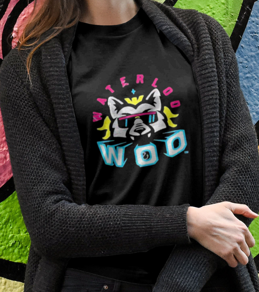 Waterloo Woo Retro Raccoon With Sunglasses And Crown In Neon Colors T-Shirt