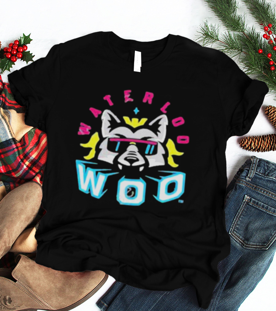 Waterloo Woo Retro Raccoon With Sunglasses And Crown In Neon Colors T-Shirt