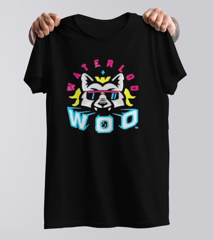 Waterloo Woo Retro Raccoon With Sunglasses And Crown In Neon Colors T-Shirt