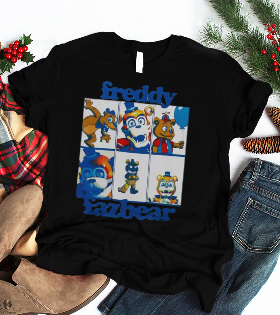 Freddy Fazbear Animated Comic Style Grid Boyfriend Fit Girls T-Shirt