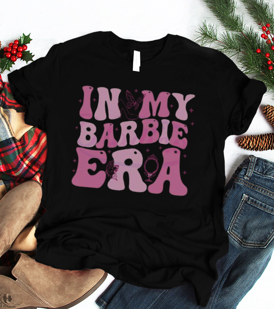 In My Barbie Era Butterfly Mirror Pink Letters T-Shirt