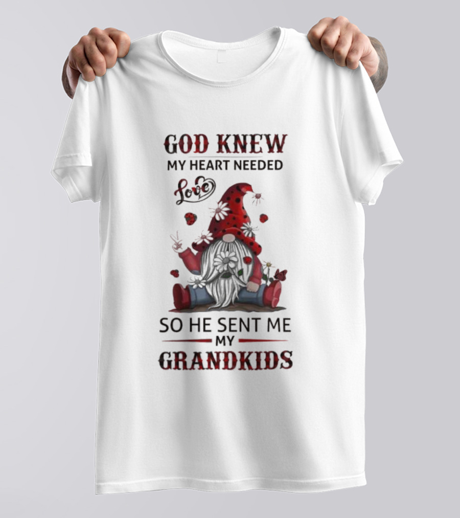 God Knew My Heart Needed Love Gnomes So He Sent Me My Grandkids T-Shirt