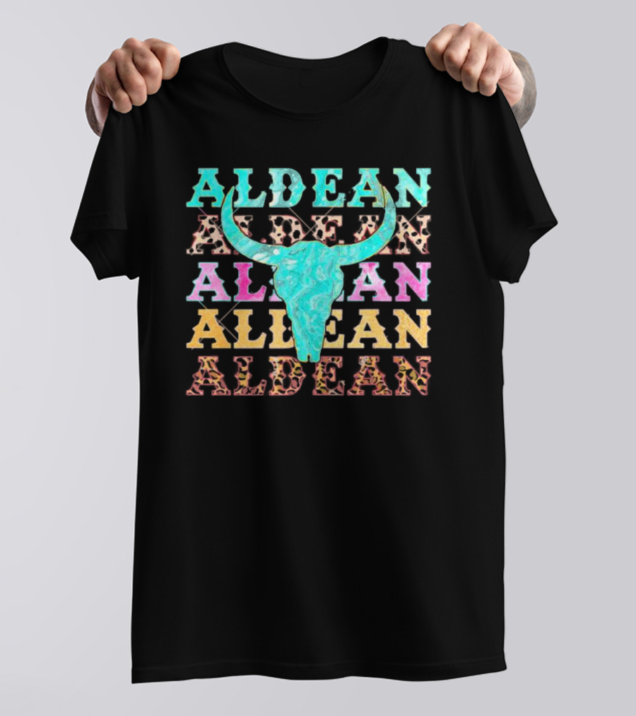 Aldean Bullhorn Leopard Skull Colorful Cowhide T-Shirt