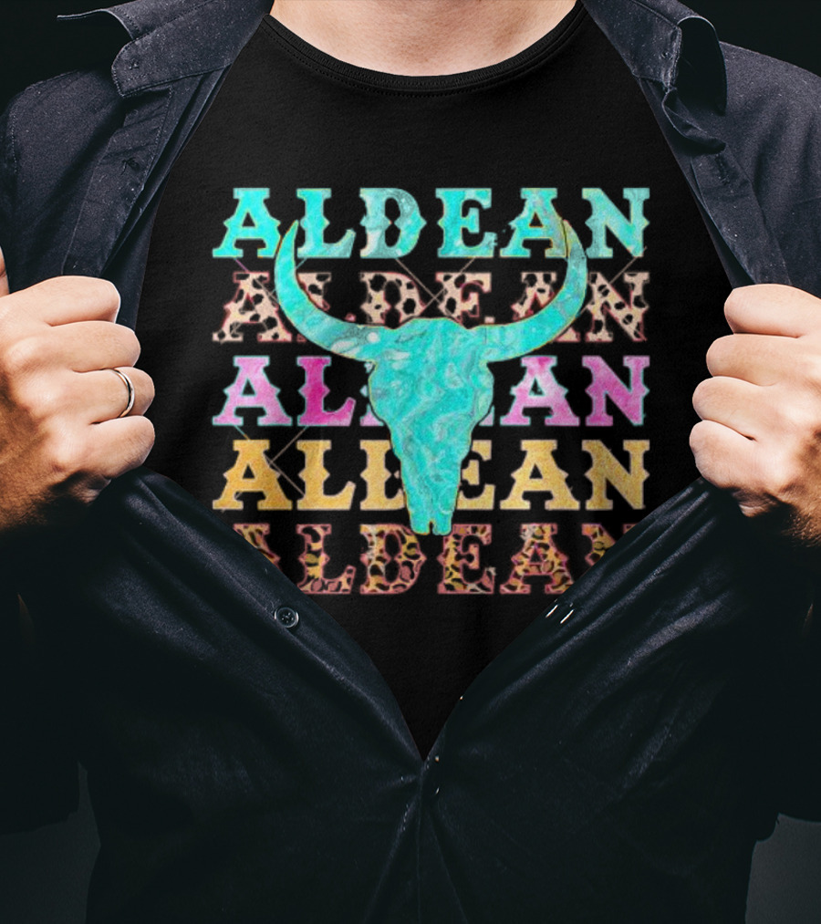 Aldean Bullhorn Leopard Skull Colorful Cowhide T-Shirt