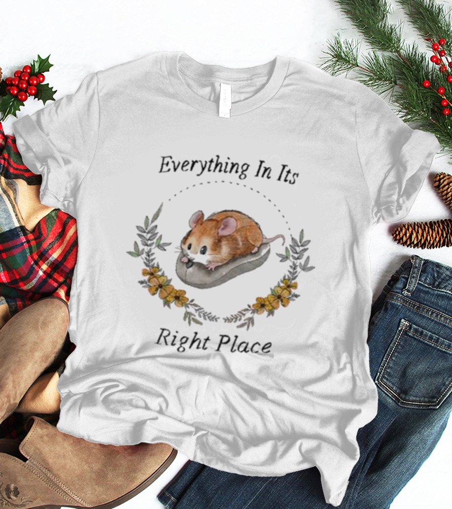 Everything In Its Right Place Mouse Floral Wreath T-Shirt