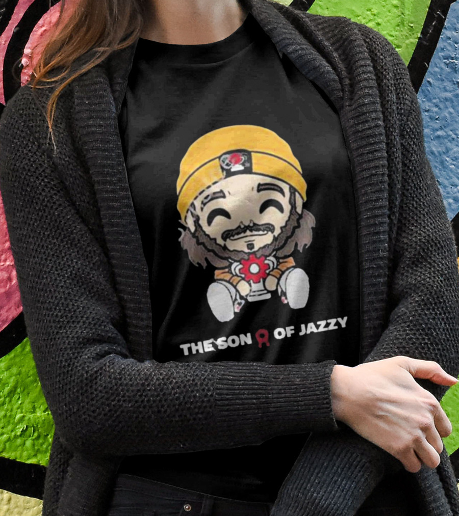 Son Of Jazzy Whimsical Cartoon Character With Yellow Beanie And Flower T-Shirt