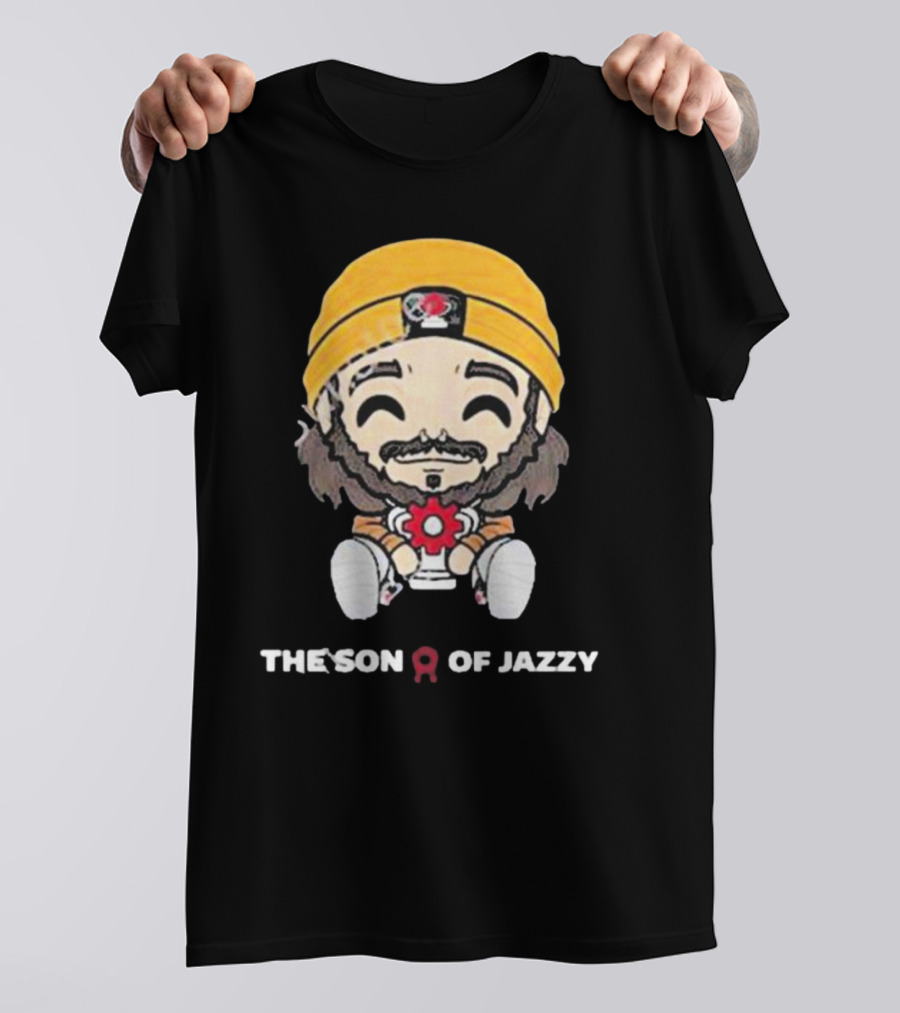 Son Of Jazzy Whimsical Cartoon Character With Yellow Beanie And Flower T-Shirt