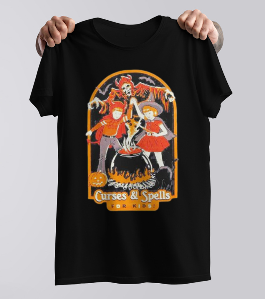 Curses Spells Mineral Wash Boyfriend Fit Girls Kids Halloween Cauldron T-Shirt