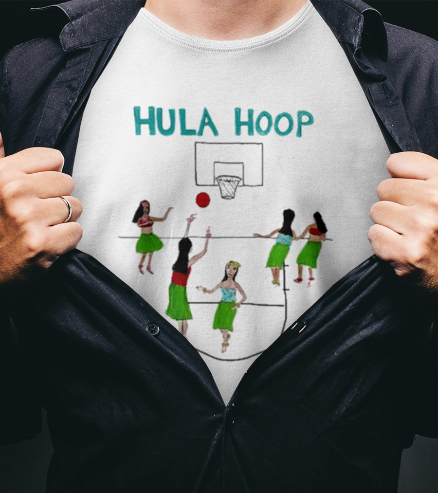 Hula Hoop Basketball Hula Dancers Court Scene T-Shirt