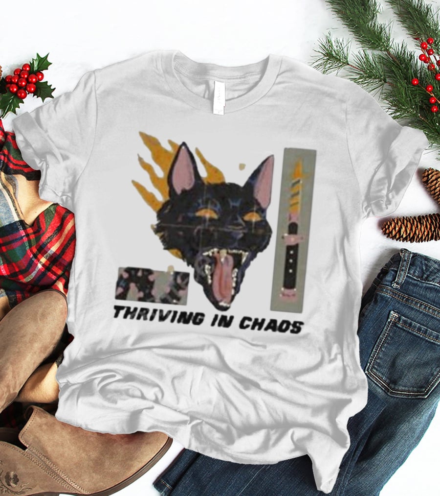 Galactixy Thriving In Chaos Cat With Flames And Dagger T-Shirt