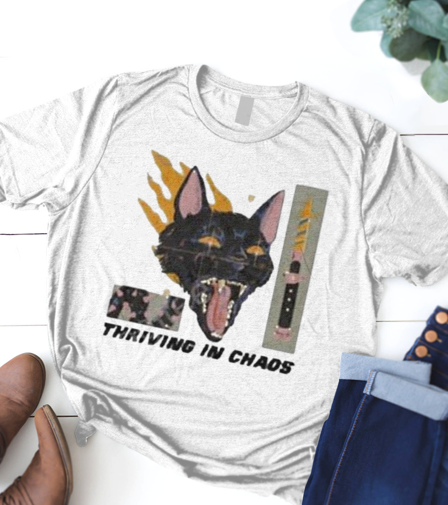 Galactixy Thriving In Chaos Cat With Flames And Dagger T-Shirt