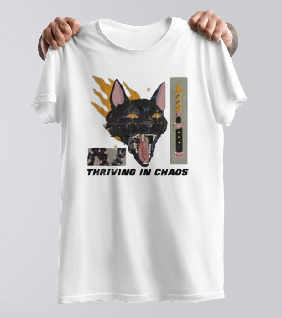 Galactixy Thriving In Chaos Cat With Flames And Dagger T-Shirt
