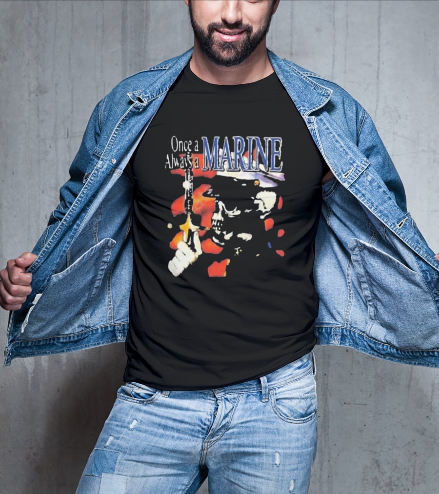 Once A Marine Always A Marine Skeleton With Rifle T-Shirt