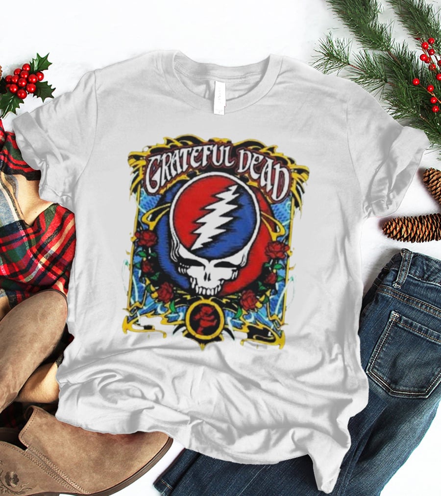 Grateful Dead Steal Your Face Skull With Roses And Lightning Bolt T-Shirt