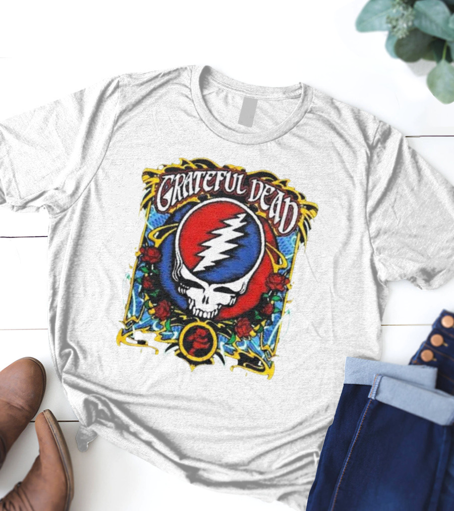 Grateful Dead Steal Your Face Skull With Roses And Lightning Bolt T-Shirt